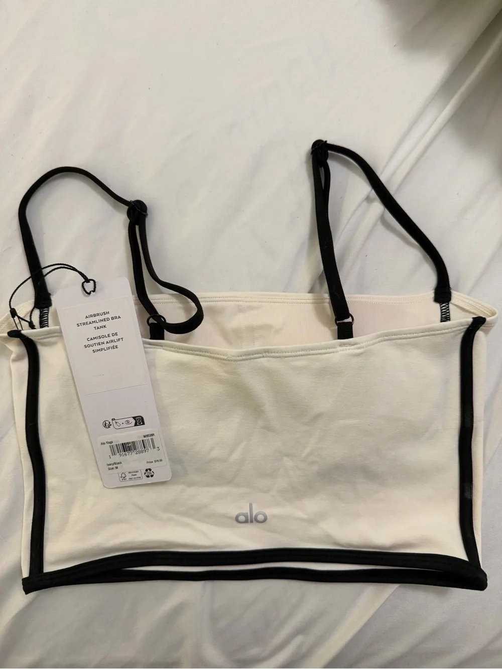 ALO Yoga Cream Crop Brami with Black Trim